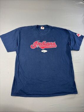 Vintage Nike Cleveland Indians Shirt Men’s 2XL XXL Blue Chief Wahoo logo Tee Y2K